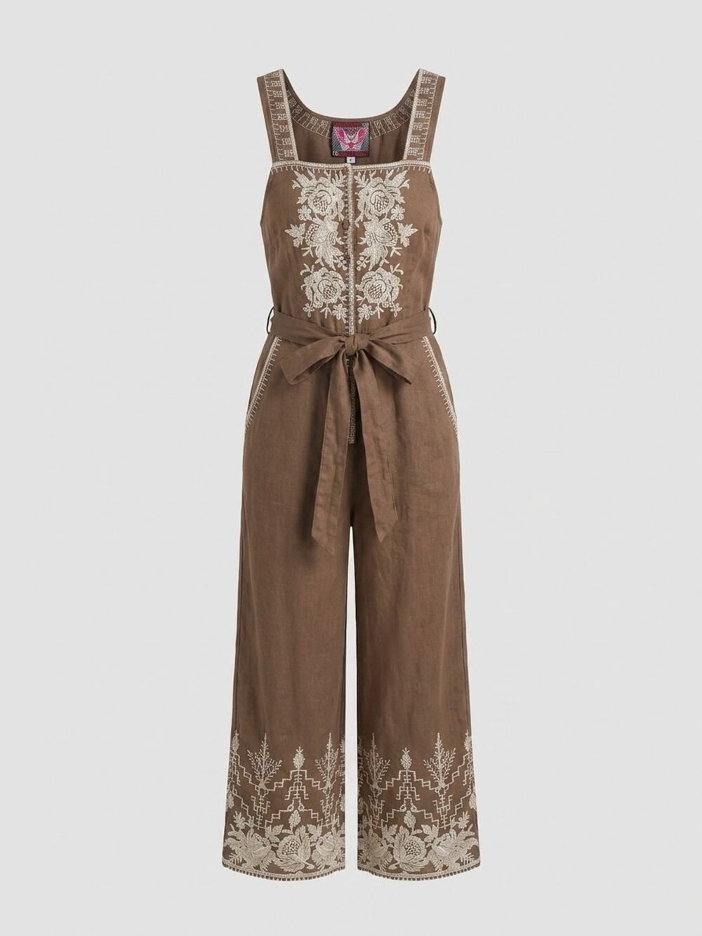 Johnny Was Sleeveless Embroidered Brown Jumpsuit Size S